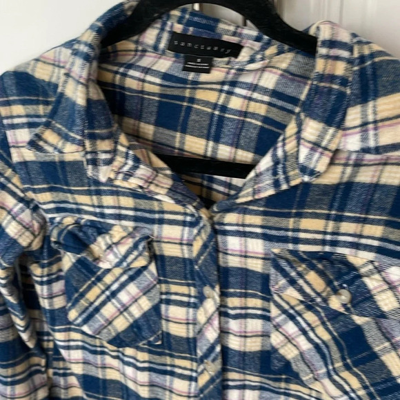 Sanctuary Flannel button down Shirt  Women small Blue Plaid Cotton - Picture 5 of 12